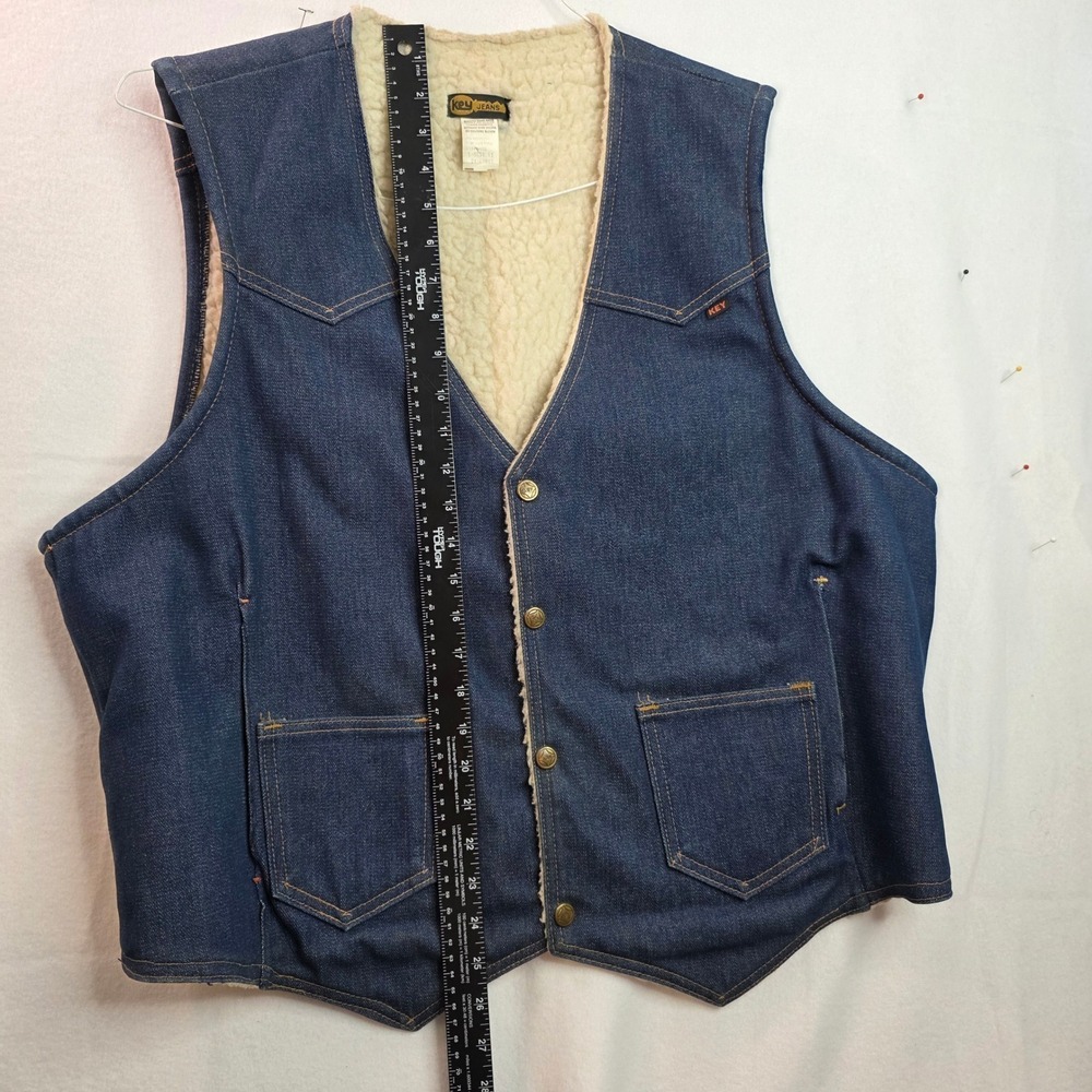 Key Jeans Mens 2XL Denim Sherpa Lined Western Vest Dark Wash Blue 1-8054.41 - Picture 6 of 8